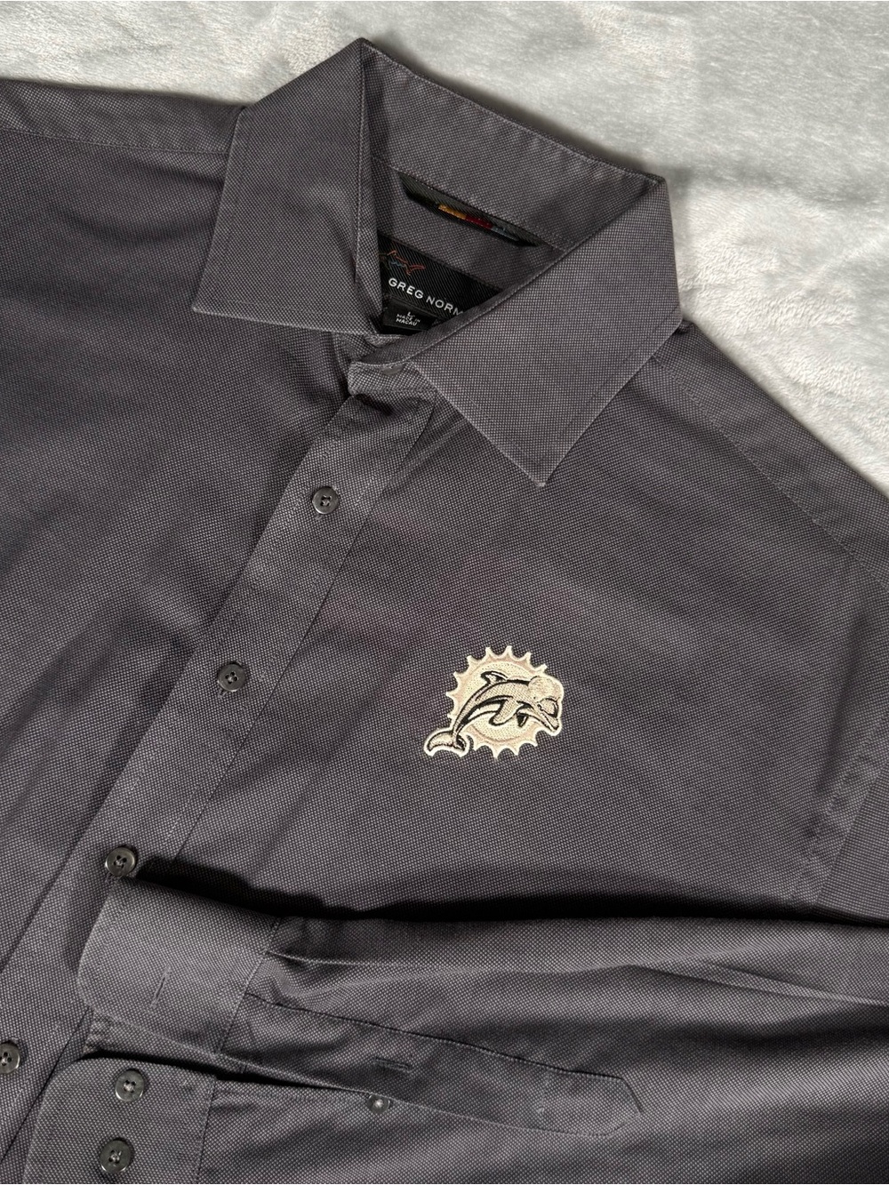 Greg Norman Miami Dolphins Button Shirt Mens L Embroidered NFL Gray